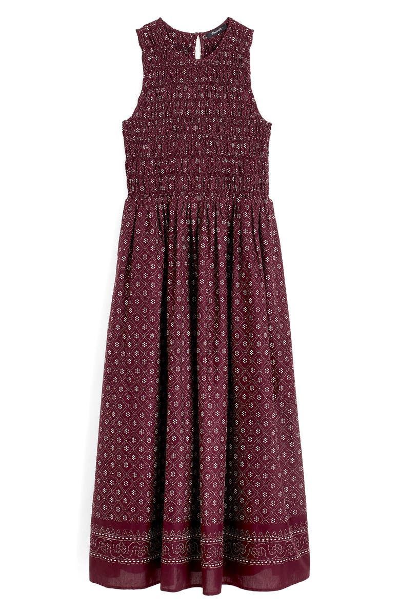 Madewell The Melody Smocked Cotton Midi Dress in Daisy Print, Alternate, color, Dusty Plum