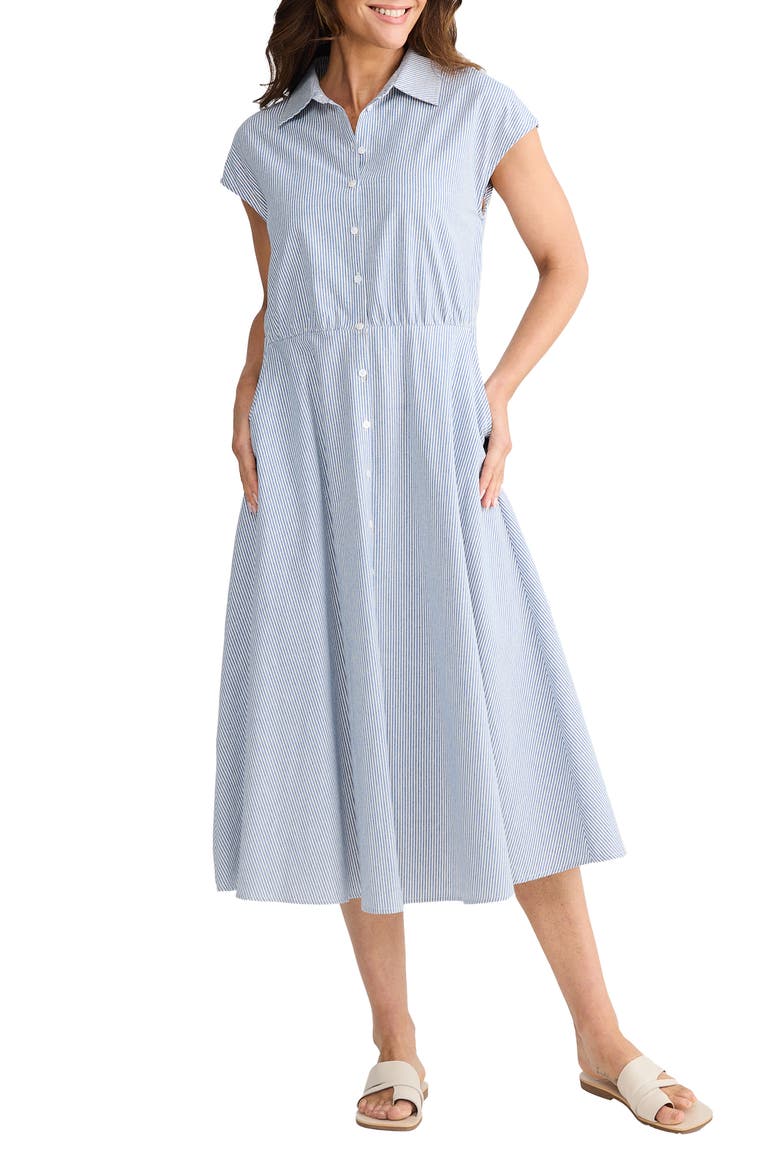 Musings Gingham Midi Shirtdress, Main, color, BLUE PINSTRIPE