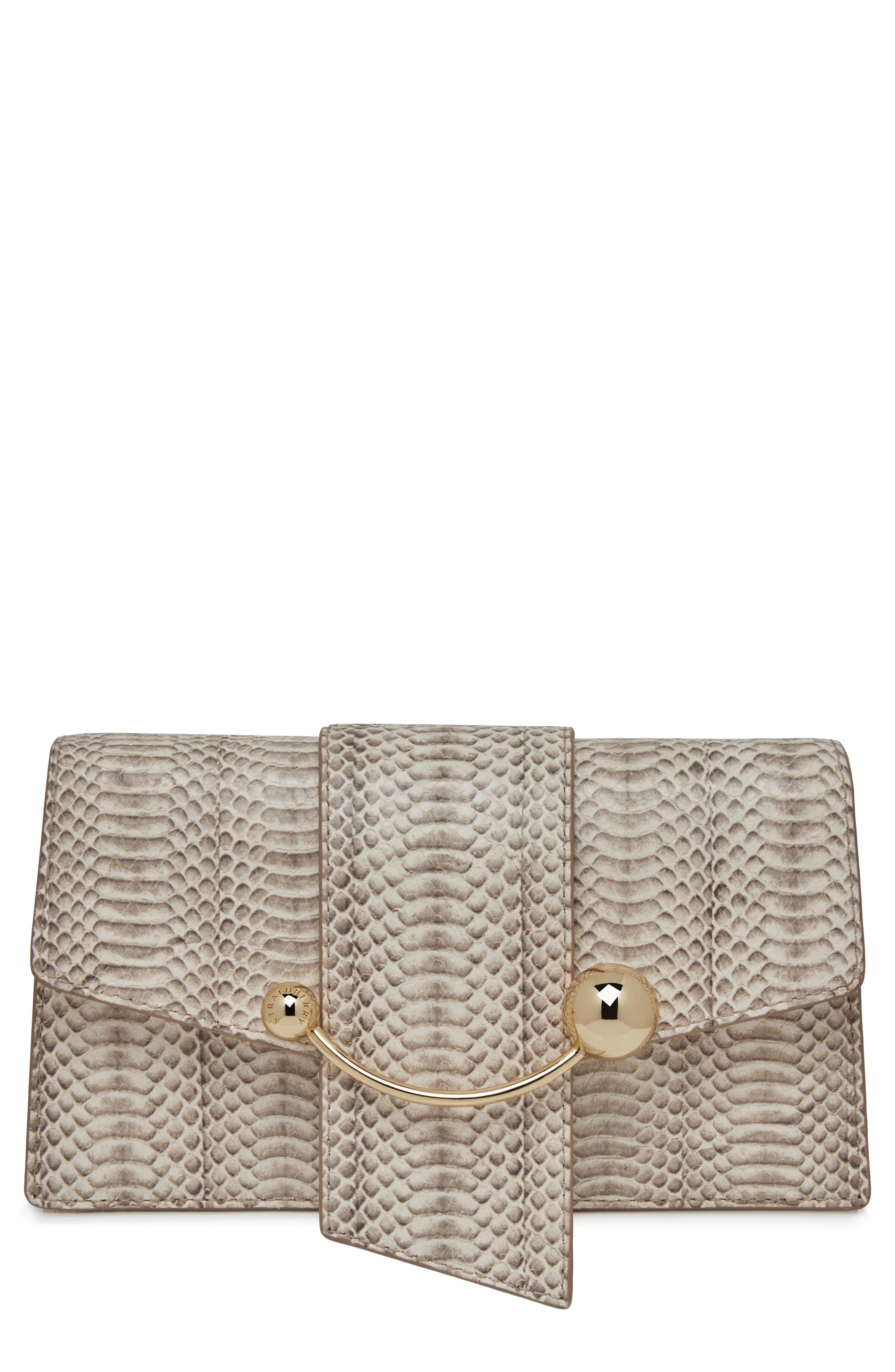 Crescent Snakeskin Embossed Leather Wallet on a Chain, Main, color, VANILLA