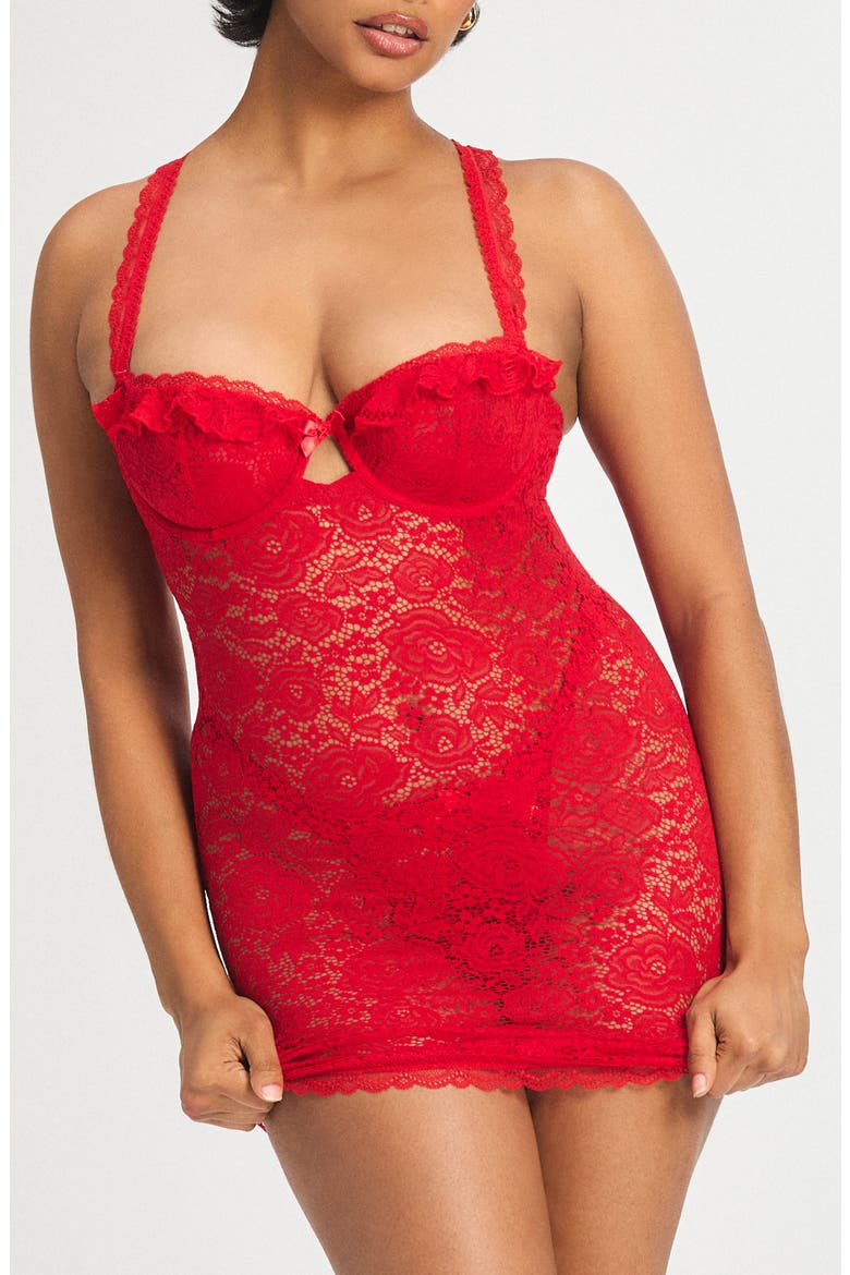 Rose Lace Underwire Chemise, Main, color, TIMELESS RED