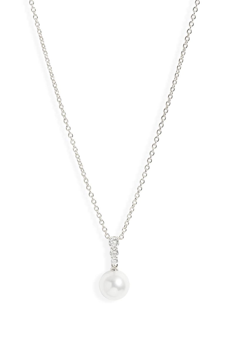 Morning Dew Akoya Pearl & Diamond Pendant Necklace, Main, color, WHITE GOLD/ DIAMOND/ PEARL