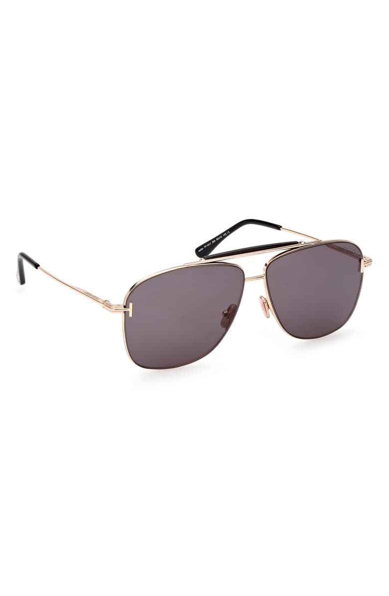 TOM FORD Jaden 60mm Polarized Navigator Sunglasses, Alternate, color, Shiny Rose Gold Black / Smoke