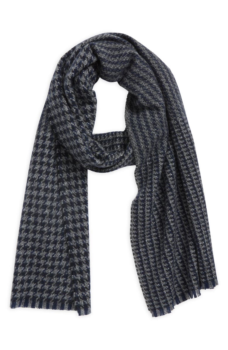 Andrew Stewart Houndstooth Cashmere Scarf, Main, color, Navy