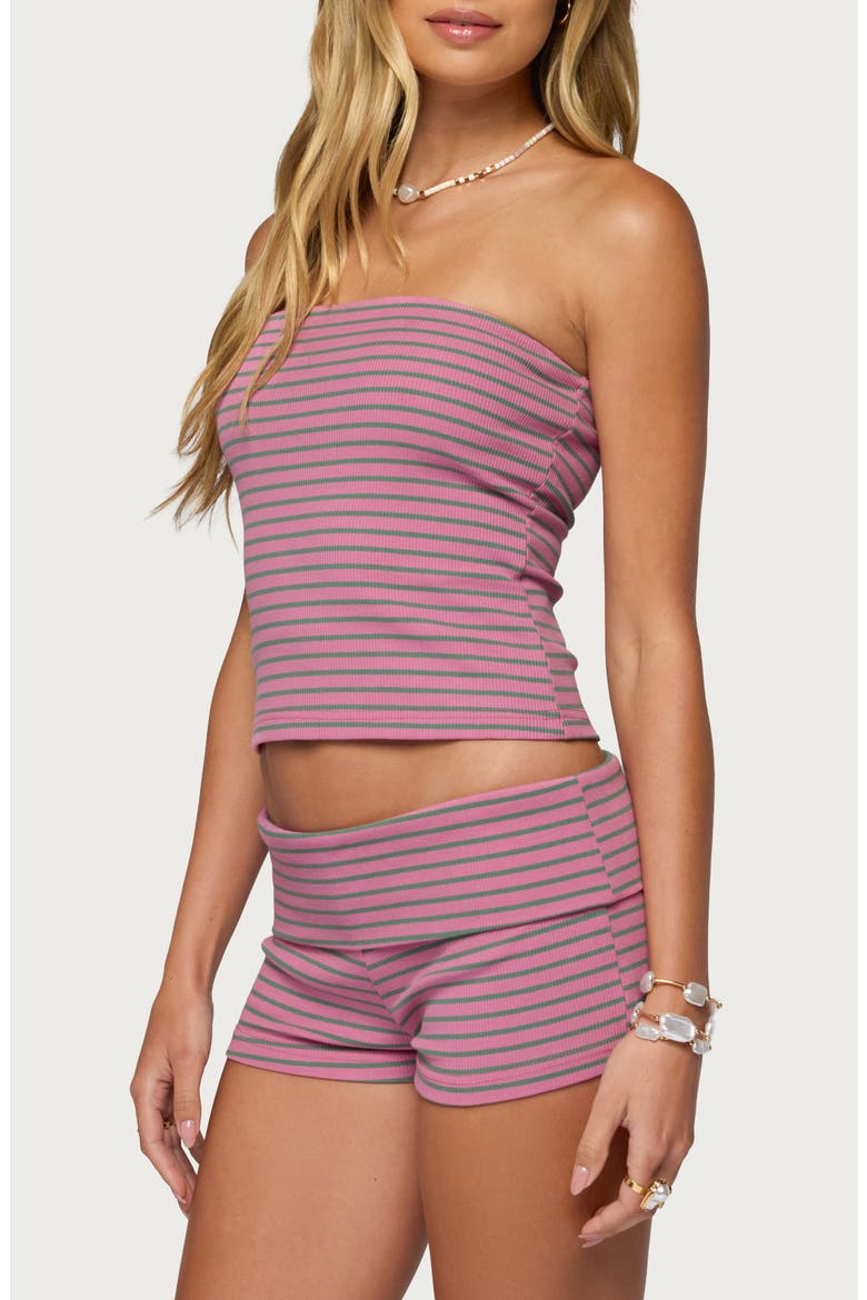 Monikah Stripe Stretch Cotton Tube Top, Alternate, color, PINK