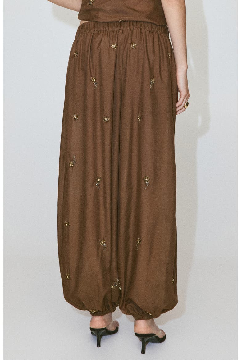 Beaded Embroidered Balloon Pants, Alternate, color, BROWN