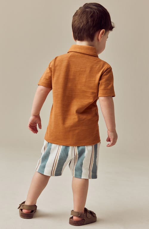 Next Kids' Textured Polo & Stripe Shorts Set In Brown