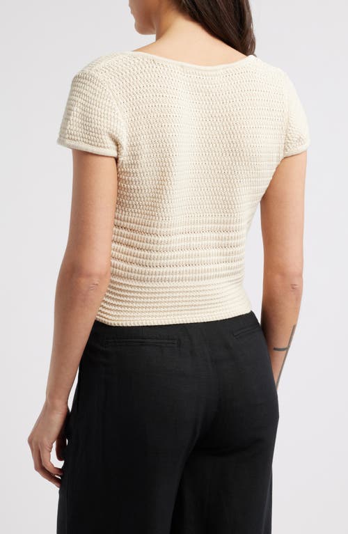 French Connection Nellis Open Stitch Short Sleeve Cotton Sweater In Ecru
