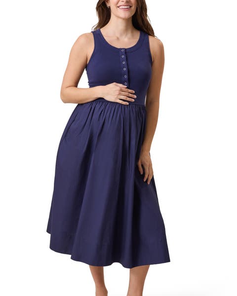 Charlotte Mixed Media Maternity & Nursing Midi Dress
