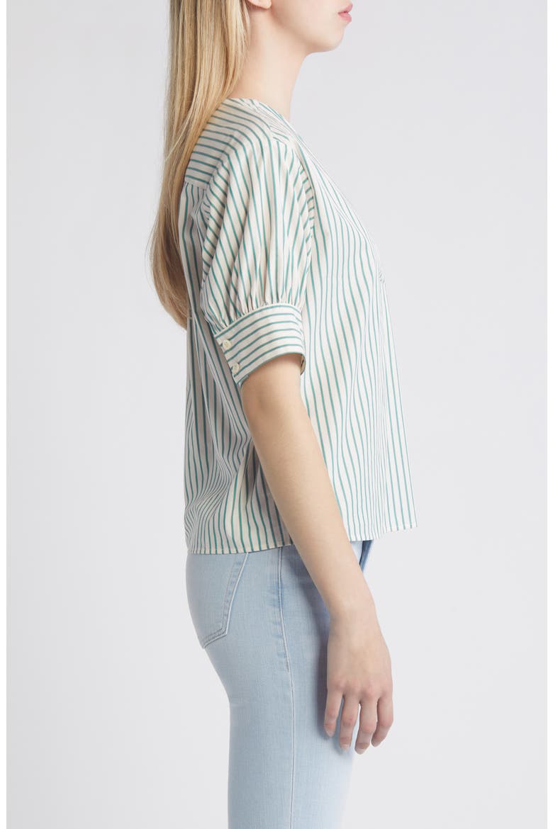 Stripe Cotton Popover Top, Alternate, color, GREEN GEM MULTI