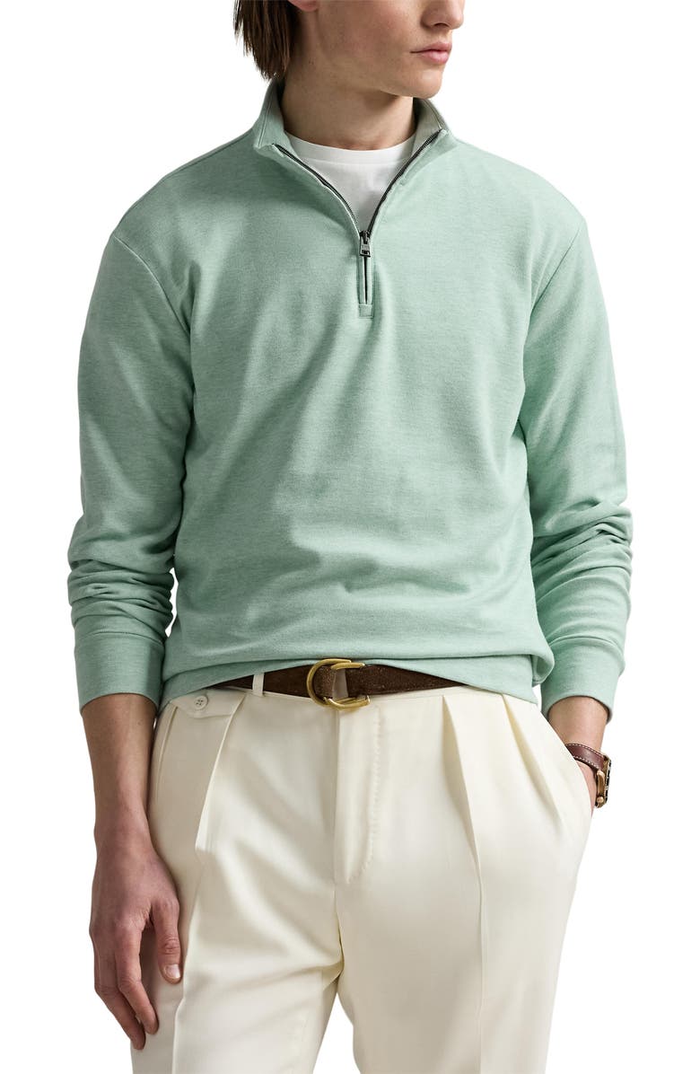 Polo Ralph Lauren Textured Double Knit Quarter Zip Pullover, Main, color, Celadon Heather/ Nevis