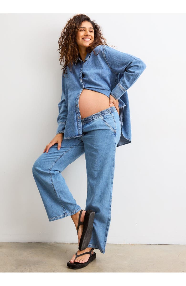 HATCH Collection The Drapey Denim Boyfriend Shirt, Alternate, color, Vintage Dream Blue