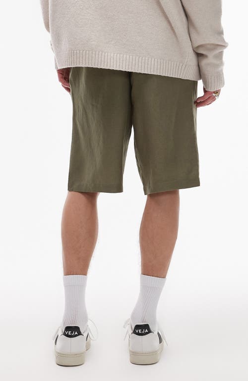 Topman Wide Leg Linen Blend Shorts In Green