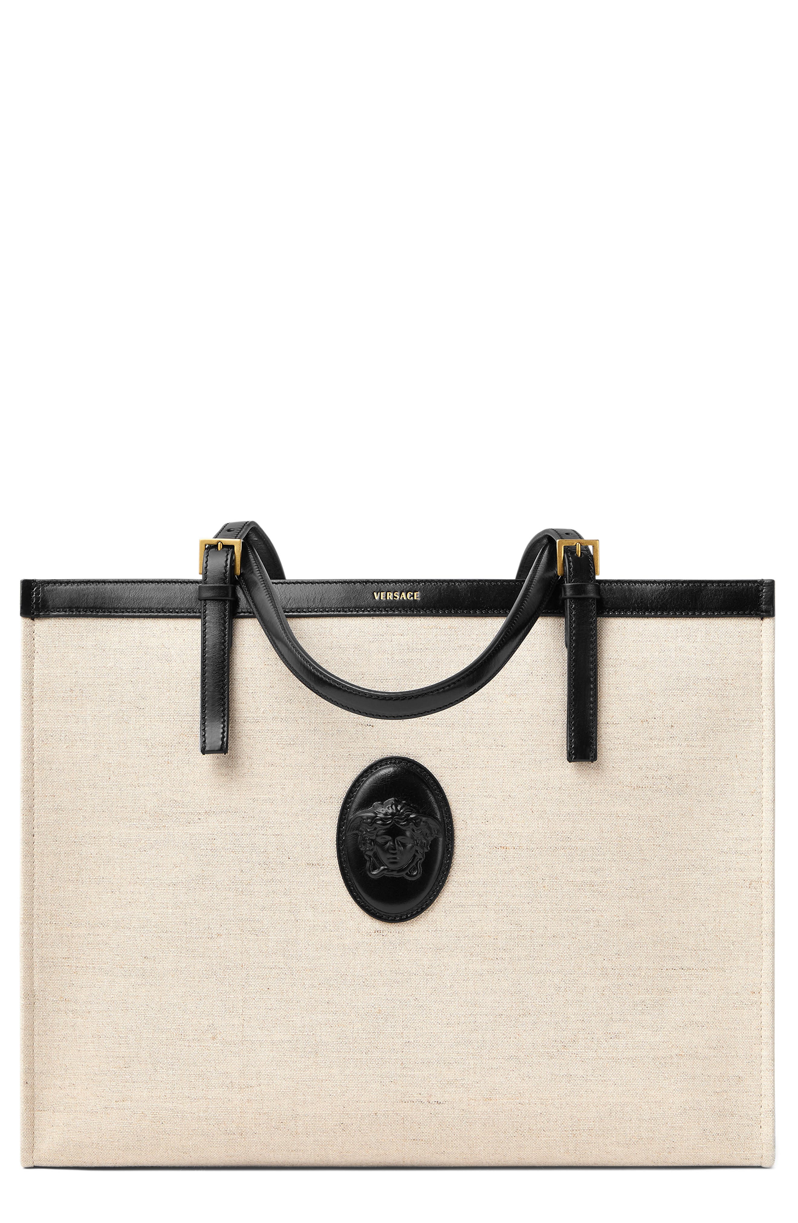 Versace Large Rivière Canvas Tote, Main, color, 