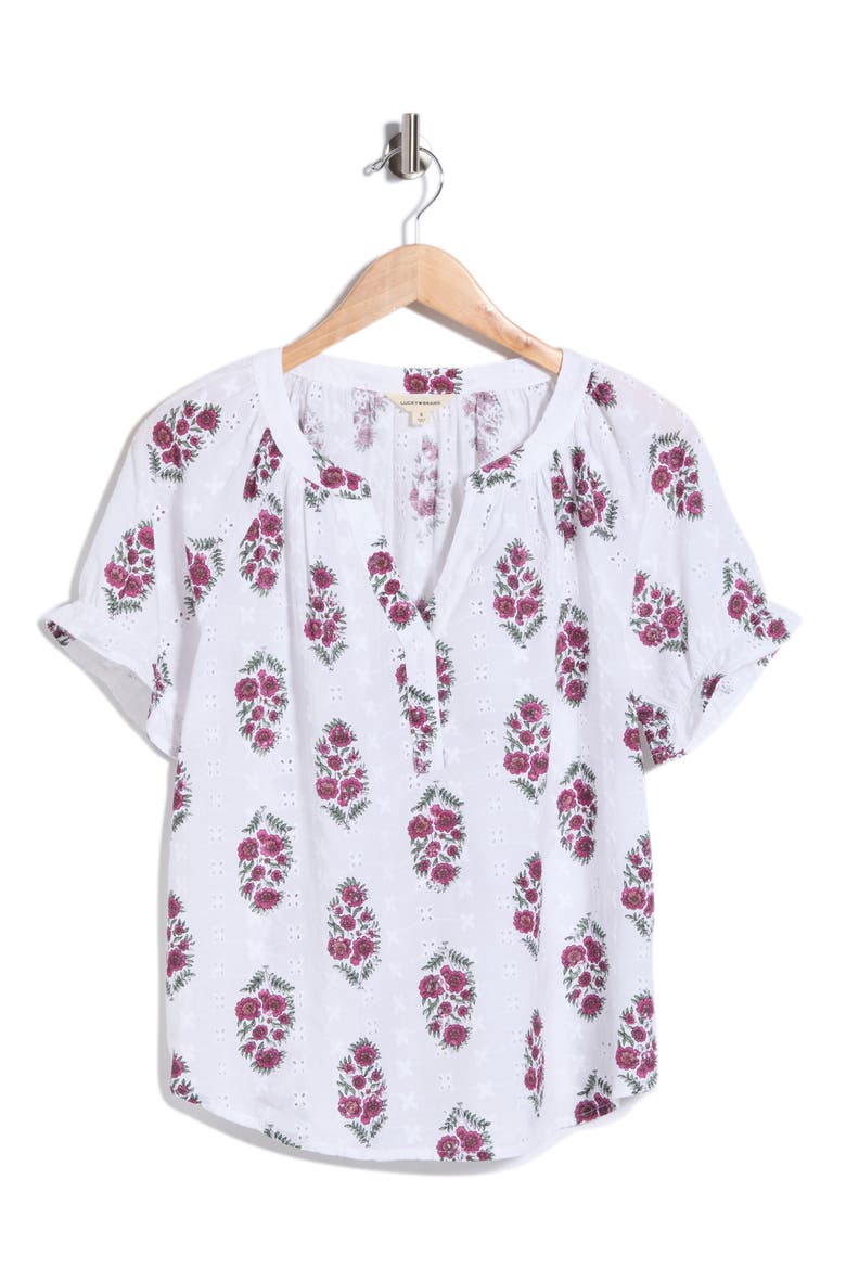 Floral Eyelet Split Neck Top, Alternate, color, BERRY MULTI