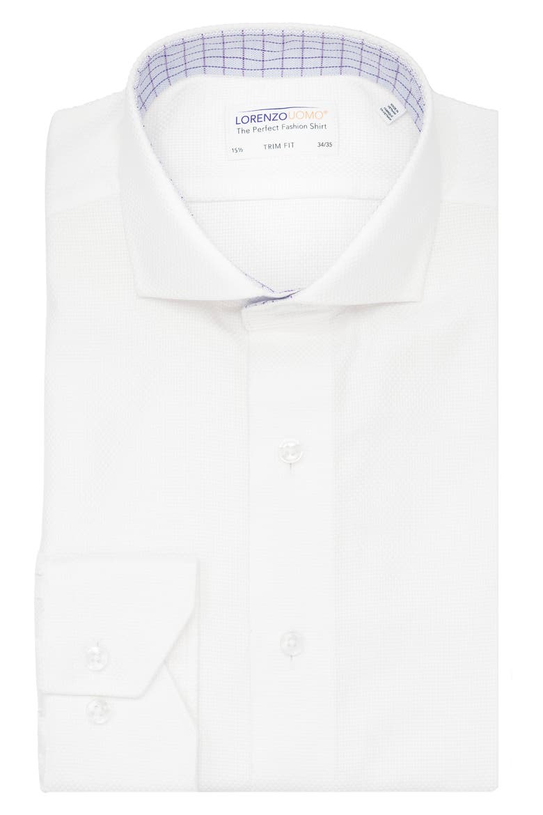 Trim Fit Basketweave Cotton Dress Shirt, Main, color, WHITE