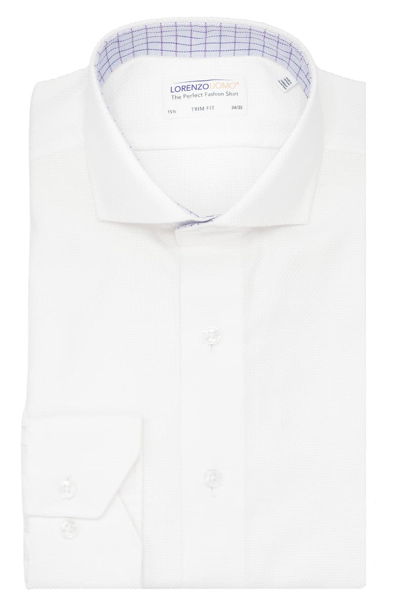 Lorenzo Uomo Trim Fit Basketweave Cotton Dress Shirt, Main, color, White