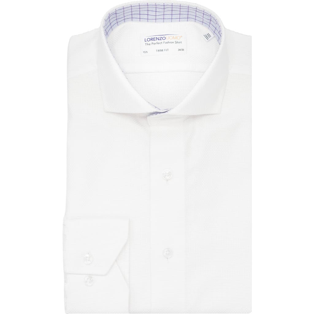 Lorenzo Uomo Trim Fit Basketweave Cotton Dress Shirt In White