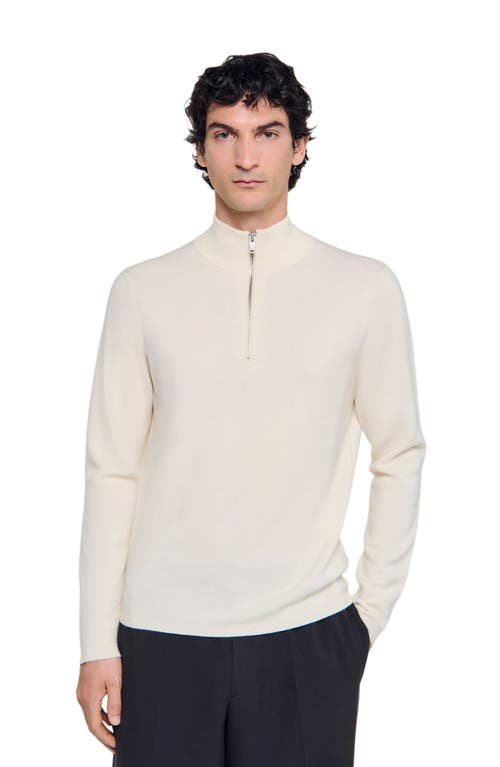 Sandro Wool Sweater With Zip Collar In White