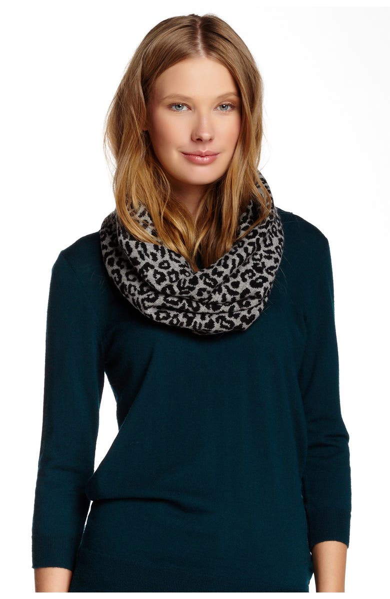 Portolano Leopard Print Infinity Scarf, Main, color, Blk/Lh Gry