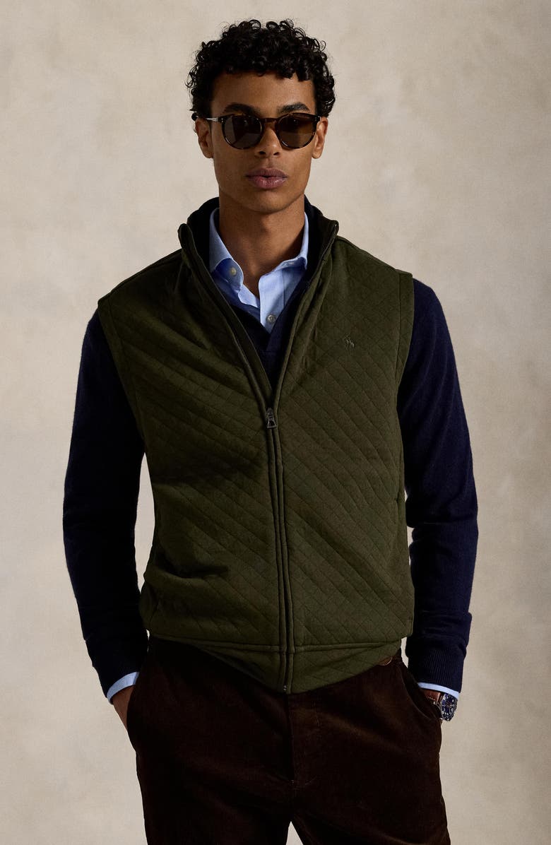 Polo Ralph Lauren Micro Quilted Cotton Zip-Up Vest, Alternate, color, Company Olive
