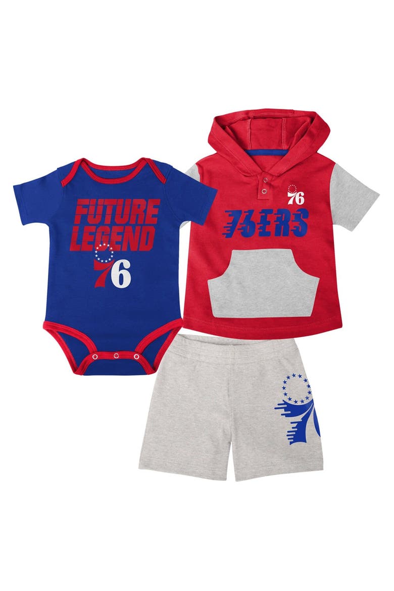 Infant Royal/Red/Gray Philadelphia 76ers Bank Shot Bodysuit, Hoodie T-Shirt & Shorts Set, Main, color, Royal