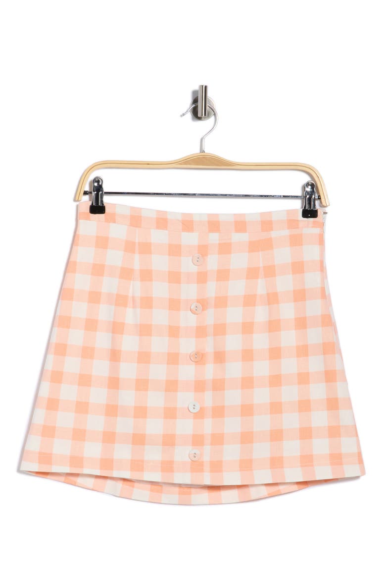 Buffalo Check Button Front Skirt, Alternate, color, PEACH/ WHITE