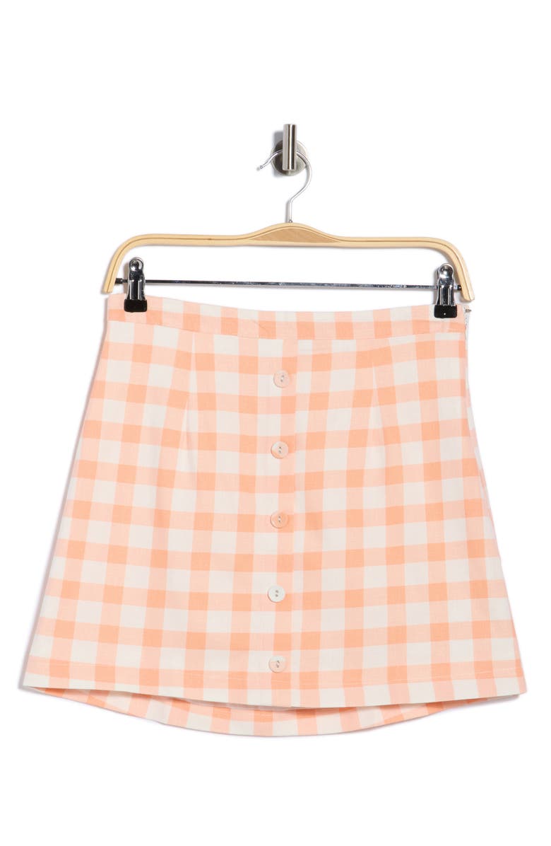 French Connection Buffalo Check Button Front Skirt, Main, color, Peach/ White