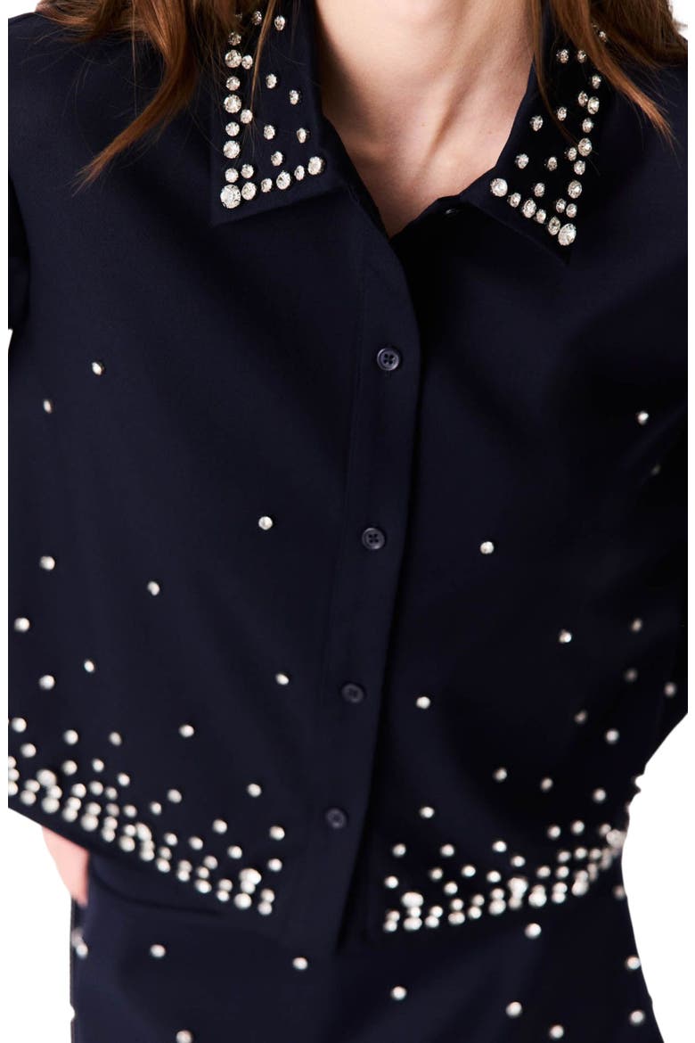 Short Rhinestone Embroidered Shirt, Alternate, color, Navy