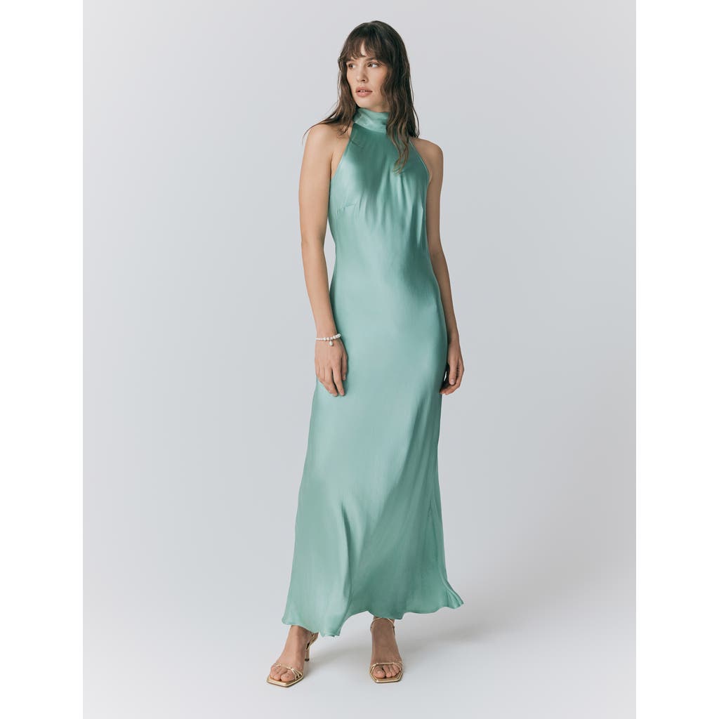 Ghost London Amaia Halter Neck Satin Maxi Dress In Blue