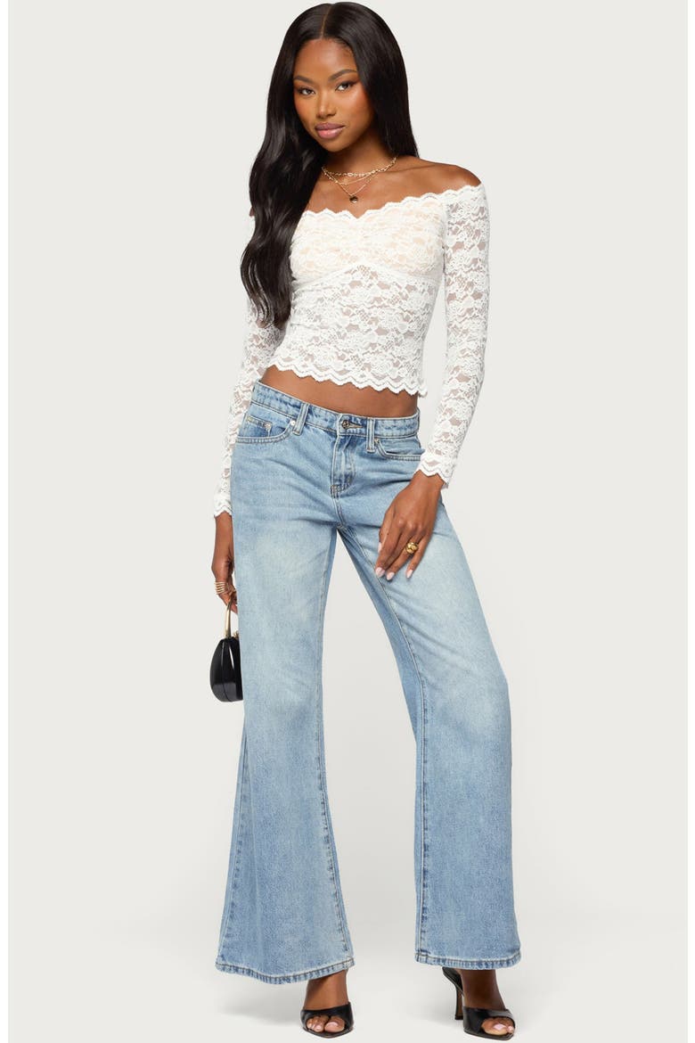 Thaia Sheer Lace Off the Shoulder Top, Alternate, color, WHITE