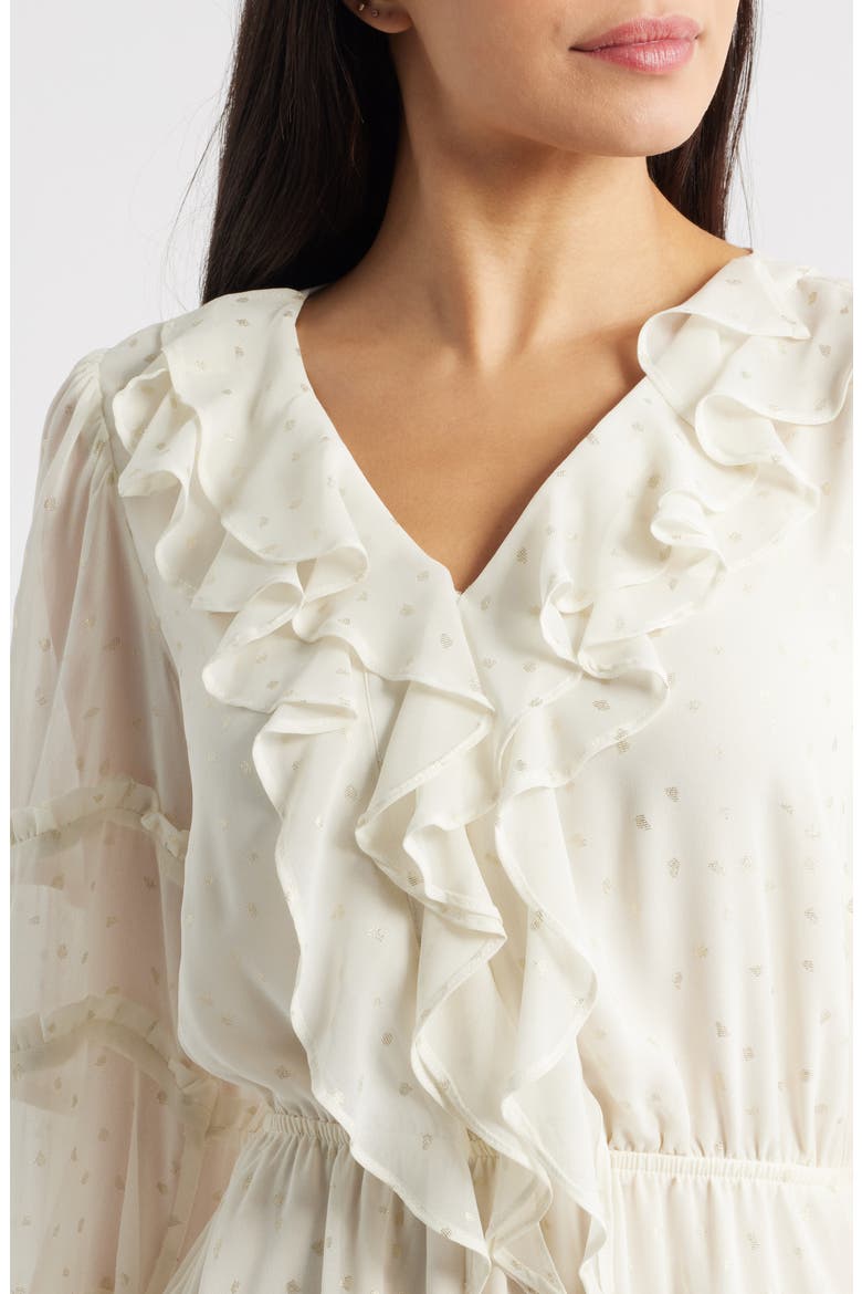 Metallic Dot Long Sleeve Ruffle Dress, Alternate, color, NEW IVORY