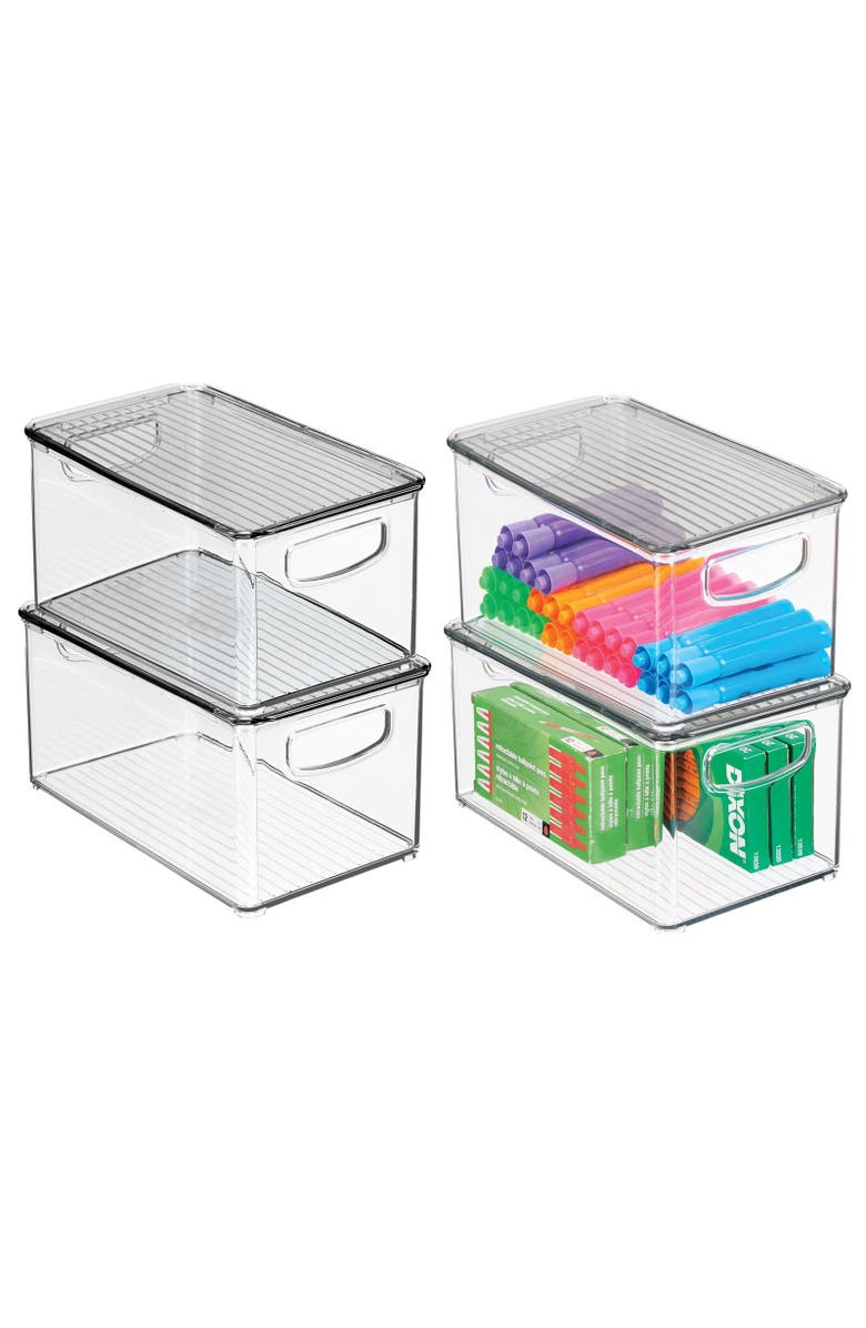 mDesign Plastic Office Storage Bin Box with Lid and Handles, 4 Pack, Alternate, color, 