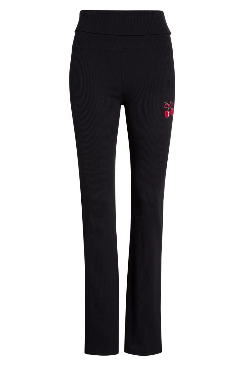 Cherry High Waist Foldover Rib Pants, Alternate, color, BLACK