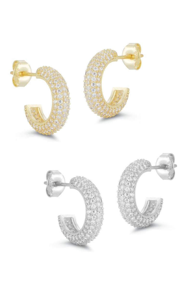 GLAZE JEWELRY Set of 2 Sterling Silver Hoop Earrings, Main, color, Gold