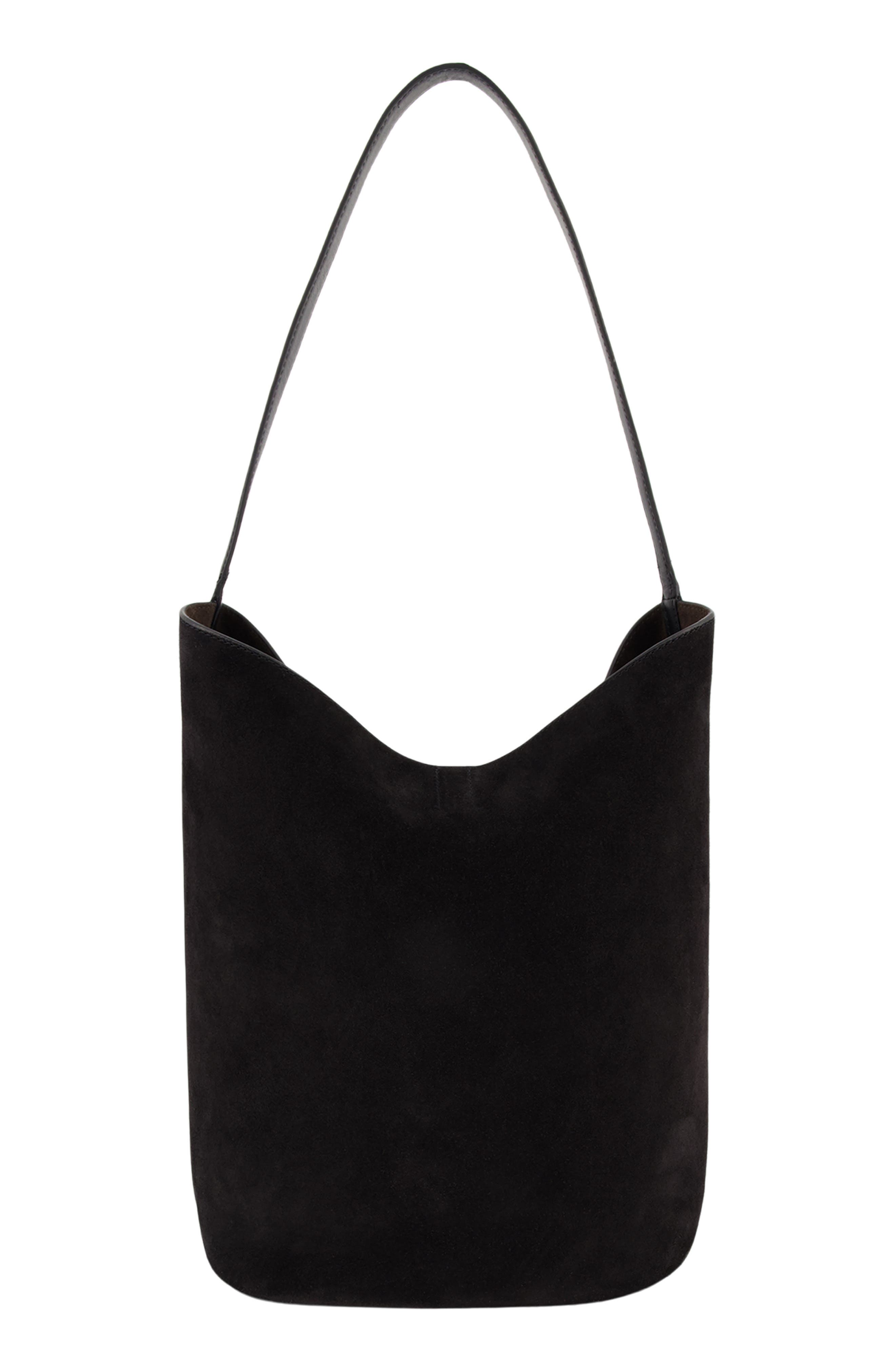 Eris Large Suede Bucket Bag, Alternate, color, BLACK
