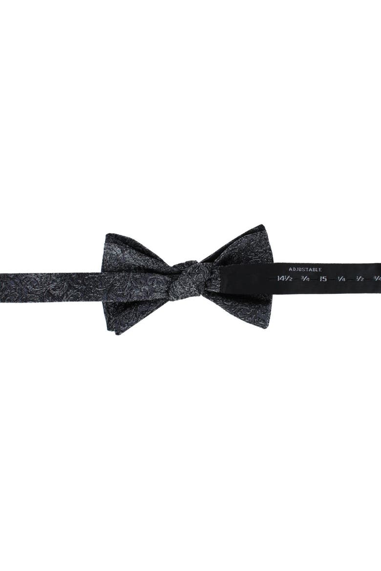 Esteban Scrolling Vines Tone on Tone Patterned Silk Bow Tie, Alternate, color, Silver and Black