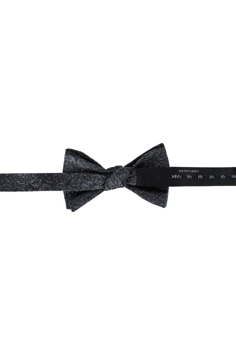 Trafalgar Esteban Scrolling Vines Tone on Tone Patterned Silk Bow Tie, Alternate, color, Silver And Black