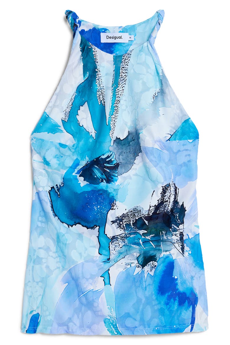 Sleeveless Abstract Print Top, Alternate, color, BLUE