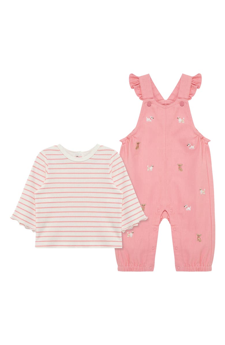 Little Me Puppies Embroidered Overalls & T-Shirt Set, Alternate, color, Pink