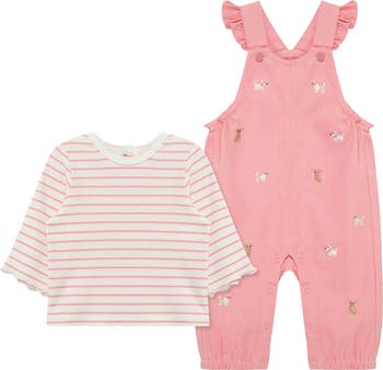 Puppies Embroidered Overalls & T-Shirt Set