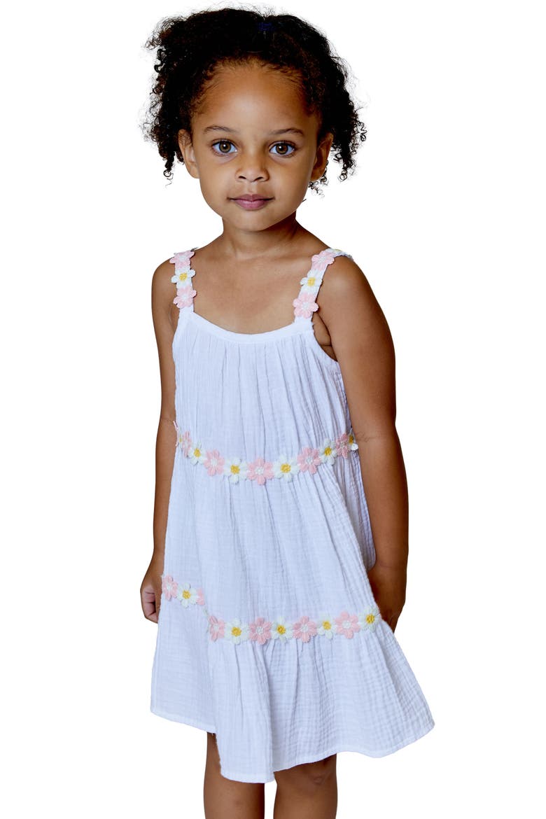 Kids' Flower Trim Cotton Dress, Main, color, WHITE