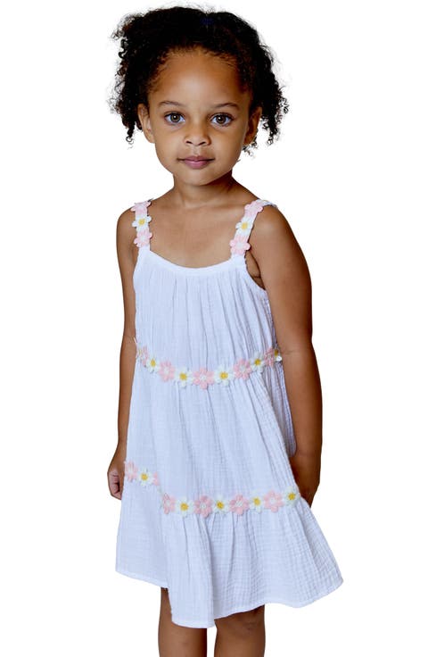 Kids' Flower Trim Cotton Dress (Little Kid)