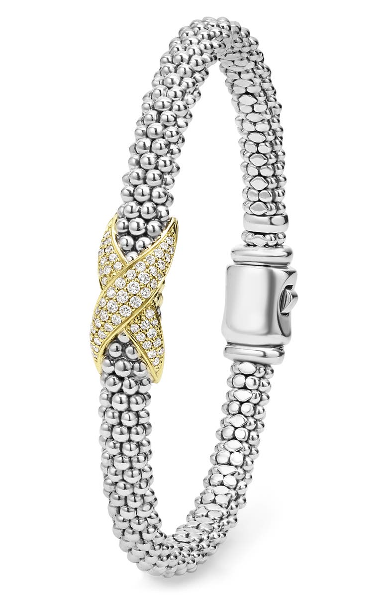 LAGOS Embrace Pavé Diamond Center X Bracelet, Alternate, color, Silver