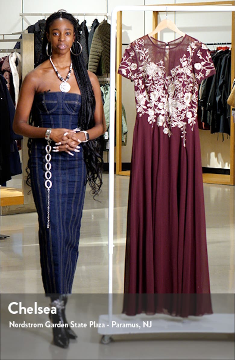 Besty & Adam Metallic Floral Fit & Flare Gown, sales video thumbnail