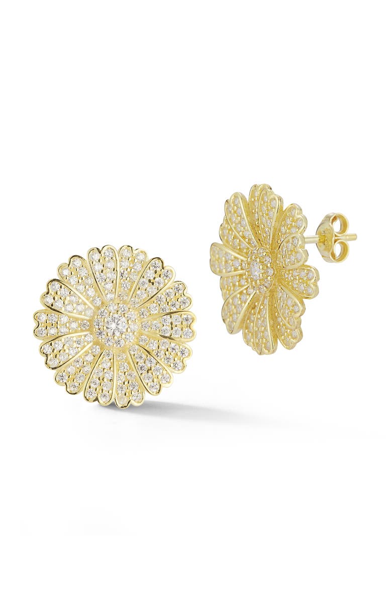 Cubic Zirconia Flower Stud Earrings, Main, color, GOLD