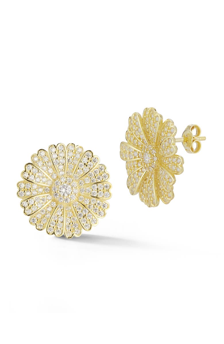 SPHERA MILANO Cubic Zirconia Flower Stud Earrings, Main, color, Gold