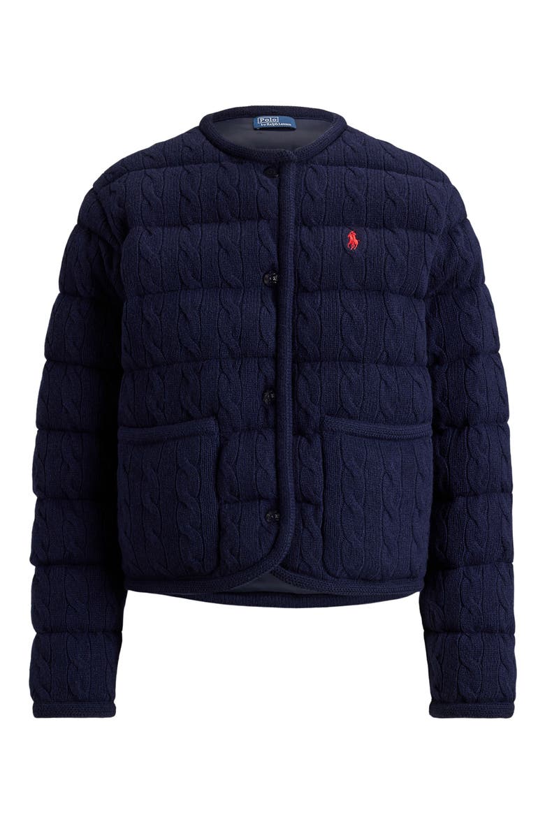 Padded Cable Stitch Wool & Cashmere Puffer Jacket, Main, color, HUNTER NAVY