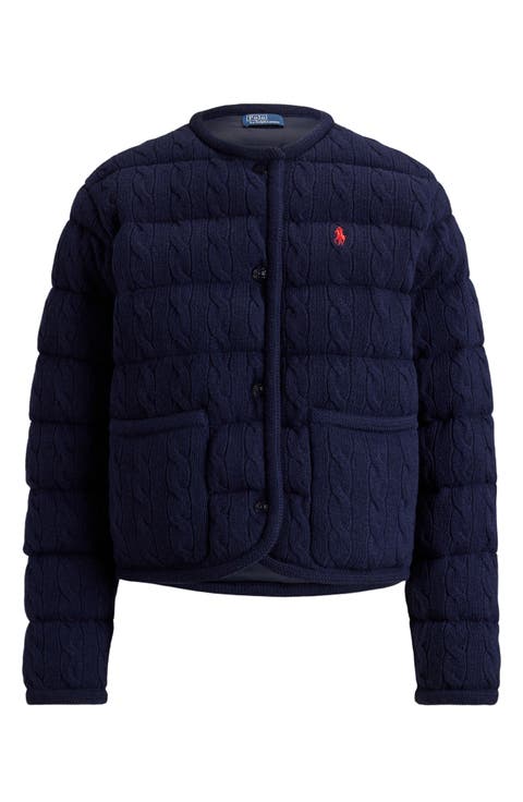 Padded Cable Stitch Wool & Cashmere Puffer Jacket