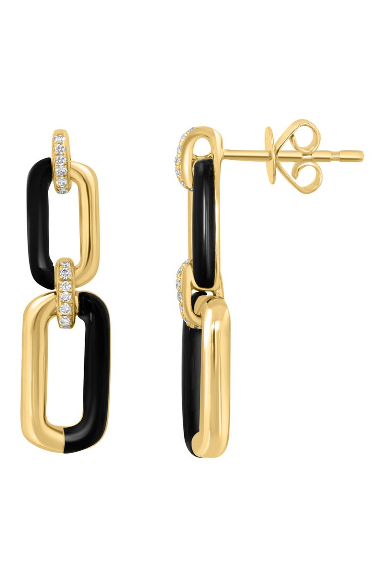 Onyx & Diamond Oval Link Drop Earrings, Alternate, color, BLACK