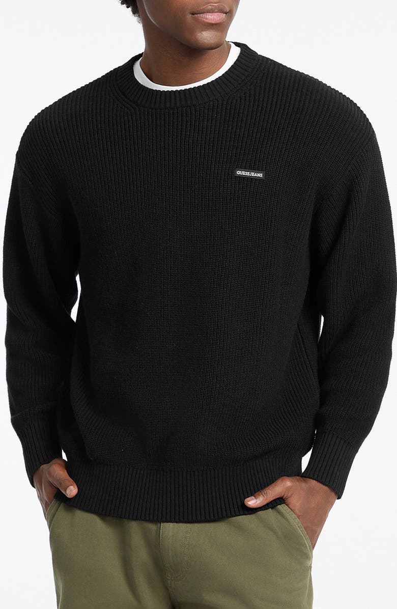 GUESS JEANS Logo Patch Organic Cotton Sweater, Main, color, Jet Black